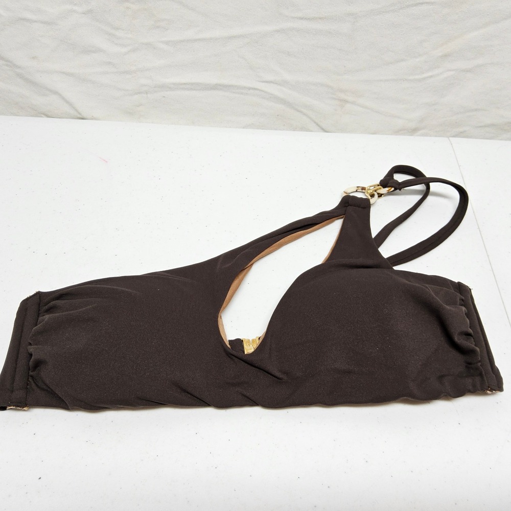 Miss Bikini Top Womens Small Brown One Shoulder Tortoise Ring Asymmetric Swim